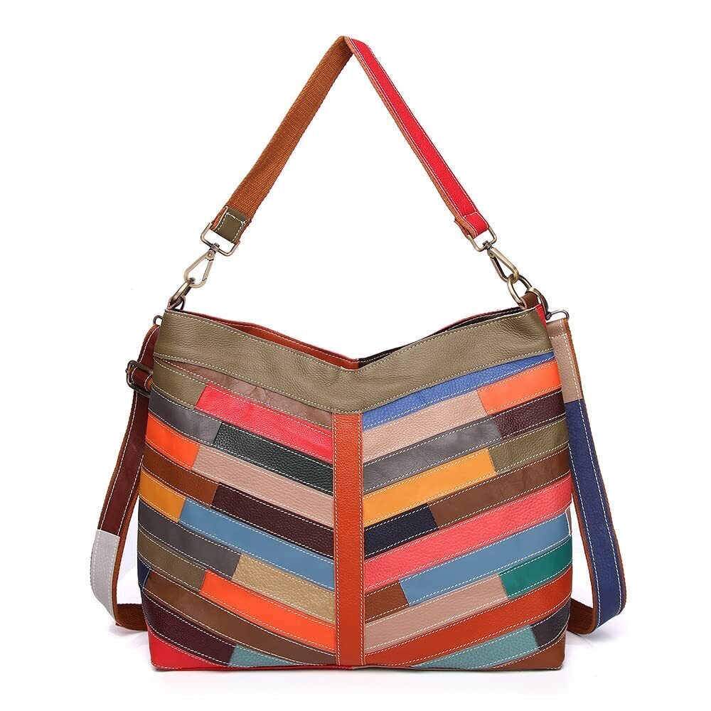 9067 Multicolor Shoulder Purse Leather Tote Handbag Random Stripe Color